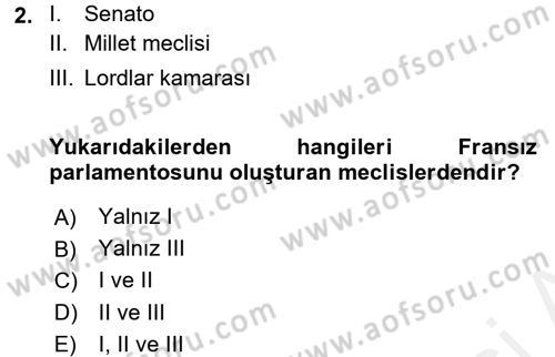 Karşılaştırmalı Siyasal Sistemler Dersi 2016 - 2017 Yılı (Final) Dönem Sonu Sınav Soruları 2. Soru