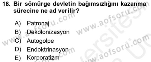 Karşılaştırmalı Siyasal Sistemler Dersi 2017 - 2018 Yılı 3 Ders Sınavı 18. Soru