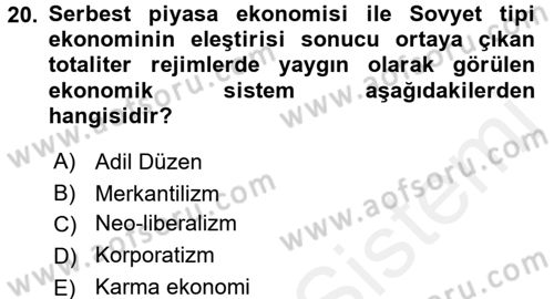 Karşılaştırmalı Siyasal Sistemler Dersi 2017 - 2018 Yılı 3 Ders Sınav Soruları 20. Soru