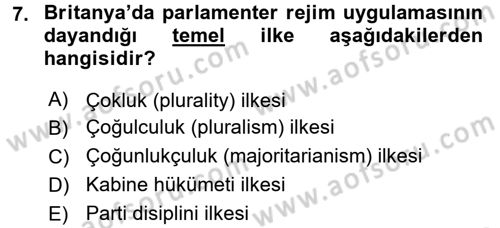 Karşılaştırmalı Siyasal Sistemler Dersi 2017 - 2018 Yılı 3 Ders Sınav Soruları 7. Soru