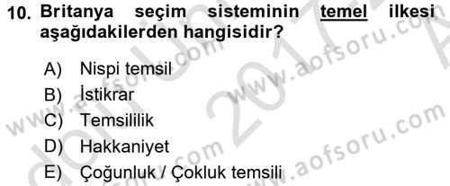 Karşılaştırmalı Siyasal Sistemler Dersi 2017 - 2018 Yılı (Vize) Ara Sınav Soruları 10. Soru