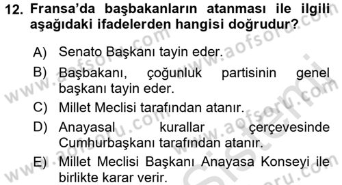 Karşılaştırmalı Siyasal Sistemler Dersi 2017 - 2018 Yılı (Vize) Ara Sınav Soruları 12. Soru