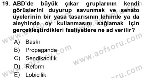 Karşılaştırmalı Siyasal Sistemler Dersi 2017 - 2018 Yılı (Vize) Ara Sınav Soruları 19. Soru