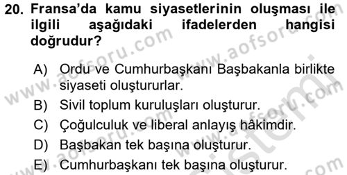 Karşılaştırmalı Siyasal Sistemler Dersi 2017 - 2018 Yılı (Vize) Ara Sınav Soruları 20. Soru