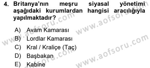 Karşılaştırmalı Siyasal Sistemler Dersi 2017 - 2018 Yılı (Vize) Ara Sınav Soruları 4. Soru