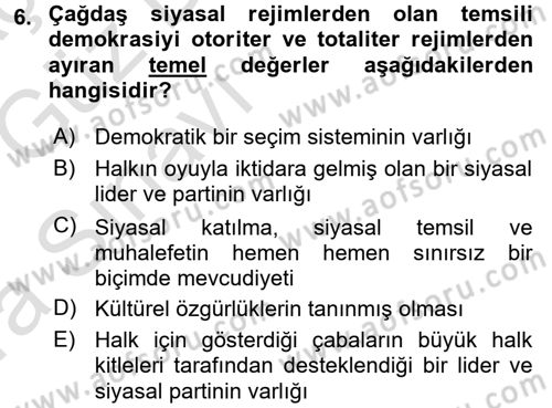 Karşılaştırmalı Siyasal Sistemler Dersi 2017 - 2018 Yılı (Vize) Ara Sınav Soruları 6. Soru