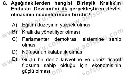 Karşılaştırmalı Siyasal Sistemler Dersi 2017 - 2018 Yılı (Vize) Ara Sınav Soruları 8. Soru