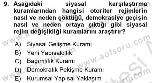 Karşılaştırmalı Siyasal Sistemler Dersi 2017 - 2018 Yılı (Vize) Ara Sınav Soruları 9. Soru