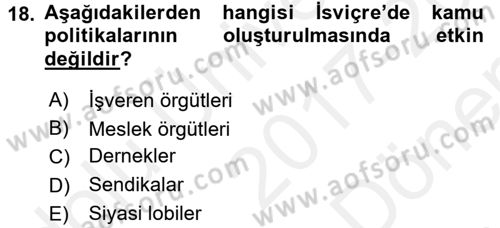 Karşılaştırmalı Siyasal Sistemler Dersi 2017 - 2018 Yılı (Final) Dönem Sonu Sınav Soruları 18. Soru