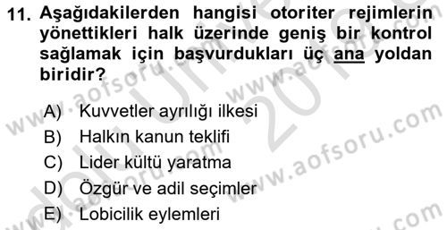 Karşılaştırmalı Siyasal Sistemler Dersi 2018 - 2019 Yılı 3 Ders Sınav Soruları 11. Soru