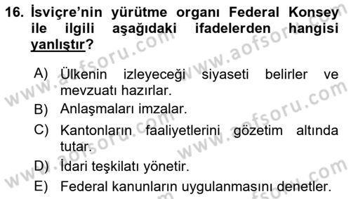 Karşılaştırmalı Siyasal Sistemler Dersi 2018 - 2019 Yılı 3 Ders Sınavı 16. Soru