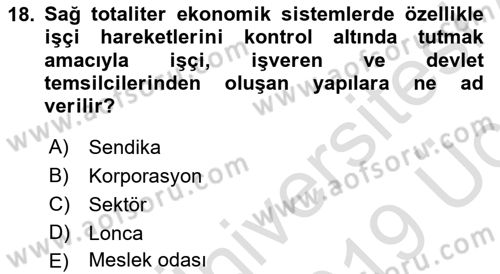 Karşılaştırmalı Siyasal Sistemler Dersi 2018 - 2019 Yılı 3 Ders Sınavı 18. Soru