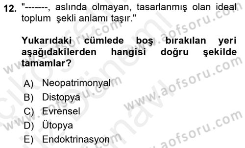 Karşılaştırmalı Siyasal Sistemler Dersi 2018 - 2019 Yılı (Final) Dönem Sonu Sınav Soruları 12. Soru