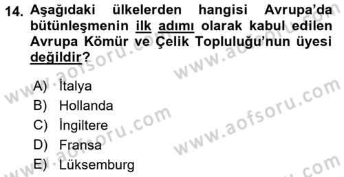 Karşılaştırmalı Siyasal Sistemler Dersi 2018 - 2019 Yılı (Final) Dönem Sonu Sınav Soruları 14. Soru