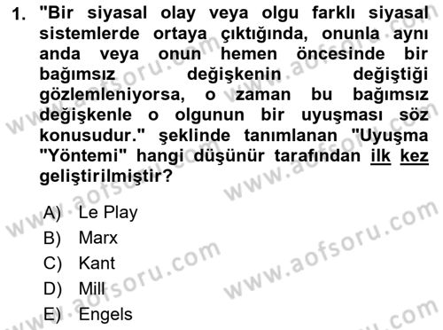 Karşılaştırmalı Siyasal Sistemler Dersi 2018 - 2019 Yılı Yaz Okulu Sınav Soruları 1. Soru