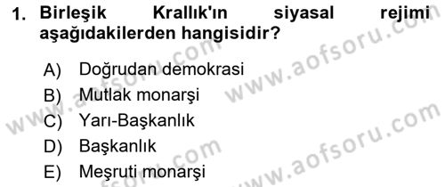 Karşılaştırmalı Siyasal Sistemler Dersi 2019 - 2020 Yılı (Vize) Ara Sınav Soruları 1. Soru