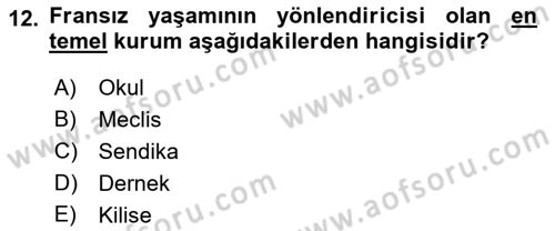 Karşılaştırmalı Siyasal Sistemler Dersi 2019 - 2020 Yılı (Vize) Ara Sınavı 12. Soru