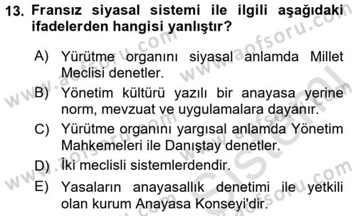 Karşılaştırmalı Siyasal Sistemler Dersi 2019 - 2020 Yılı (Vize) Ara Sınav Soruları 13. Soru