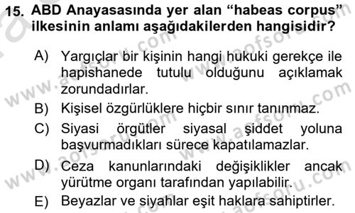 Karşılaştırmalı Siyasal Sistemler Dersi 2019 - 2020 Yılı (Vize) Ara Sınav Soruları 15. Soru