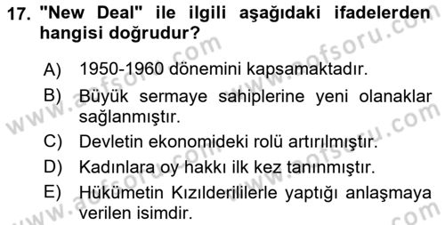 Karşılaştırmalı Siyasal Sistemler Dersi 2019 - 2020 Yılı (Vize) Ara Sınavı 17. Soru