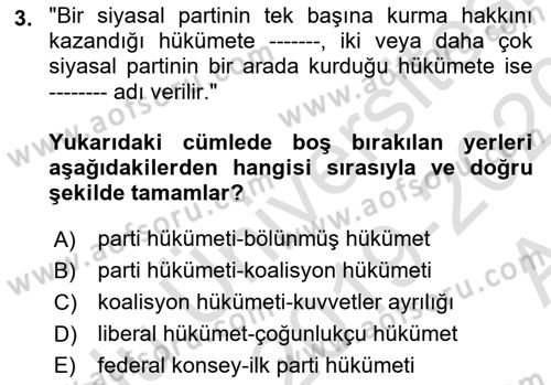 Karşılaştırmalı Siyasal Sistemler Dersi 2019 - 2020 Yılı (Vize) Ara Sınav Soruları 3. Soru