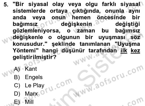 Karşılaştırmalı Siyasal Sistemler Dersi 2019 - 2020 Yılı (Vize) Ara Sınav Soruları 5. Soru