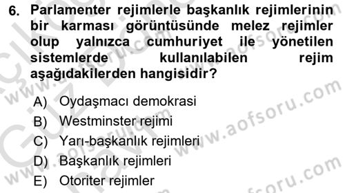 Karşılaştırmalı Siyasal Sistemler Dersi 2019 - 2020 Yılı (Vize) Ara Sınav Soruları 6. Soru