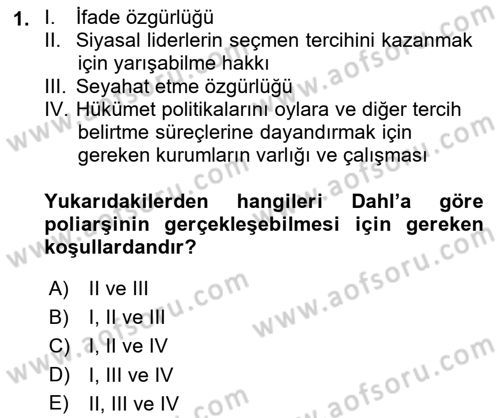 Karşılaştırmalı Siyasal Sistemler Dersi 2019 - 2020 Yılı (Final) Dönem Sonu Sınavı 1. Soru