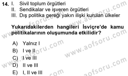 Karşılaştırmalı Siyasal Sistemler Dersi 2019 - 2020 Yılı (Final) Dönem Sonu Sınav Soruları 14. Soru