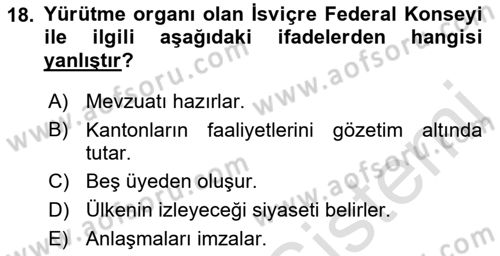 Karşılaştırmalı Siyasal Sistemler Dersi 2019 - 2020 Yılı (Final) Dönem Sonu Sınav Soruları 18. Soru