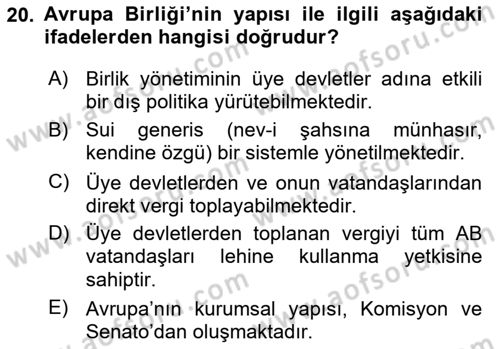 Karşılaştırmalı Siyasal Sistemler Dersi 2019 - 2020 Yılı (Final) Dönem Sonu Sınav Soruları 20. Soru