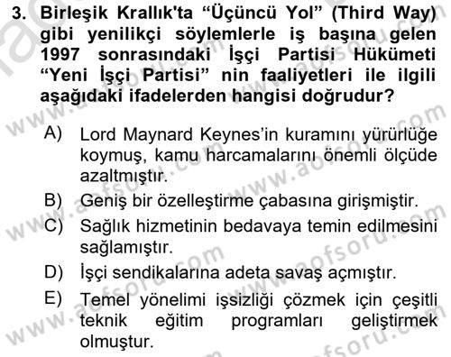 Karşılaştırmalı Siyasal Sistemler Dersi 2019 - 2020 Yılı (Final) Dönem Sonu Sınav Soruları 3. Soru