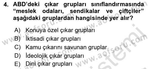 Karşılaştırmalı Siyasal Sistemler Dersi 2019 - 2020 Yılı (Final) Dönem Sonu Sınavı 4. Soru