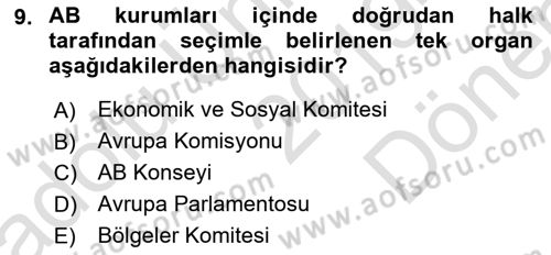 Karşılaştırmalı Siyasal Sistemler Dersi 2019 - 2020 Yılı (Final) Dönem Sonu Sınavı 9. Soru