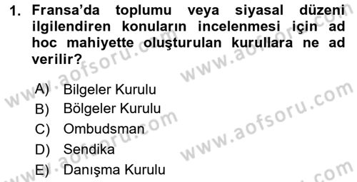 Karşılaştırmalı Siyasal Sistemler Dersi 2020 - 2021 Yılı Yaz Okulu Sınavı 1. Soru