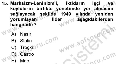 Karşılaştırmalı Siyasal Sistemler Dersi 2020 - 2021 Yılı Yaz Okulu Sınavı 15. Soru