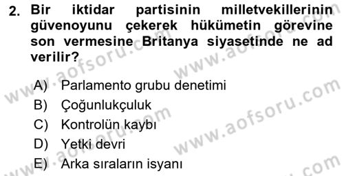 Karşılaştırmalı Siyasal Sistemler Dersi 2020 - 2021 Yılı Yaz Okulu Sınavı 2. Soru