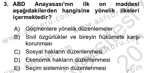 Karşılaştırmalı Siyasal Sistemler Dersi 2020 - 2021 Yılı Yaz Okulu Sınavı 3. Soru