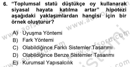 Karşılaştırmalı Siyasal Sistemler Dersi 2020 - 2021 Yılı Yaz Okulu Sınavı 6. Soru