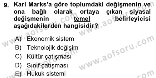 Karşılaştırmalı Siyasal Sistemler Dersi 2020 - 2021 Yılı Yaz Okulu Sınavı 9. Soru