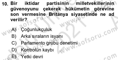Karşılaştırmalı Siyasal Sistemler Dersi Ara Sınavı Deneme Sınav Soruları 10. Soru