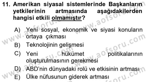 Karşılaştırmalı Siyasal Sistemler Dersi 2021 - 2022 Yılı (Vize) Ara Sınav Soruları 11. Soru