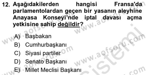 Karşılaştırmalı Siyasal Sistemler Dersi 2021 - 2022 Yılı (Vize) Ara Sınav Soruları 12. Soru
