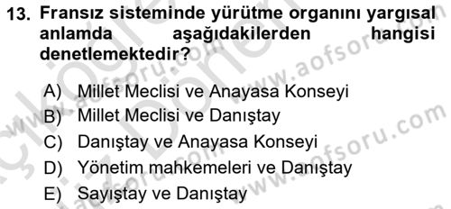 Karşılaştırmalı Siyasal Sistemler Dersi 2021 - 2022 Yılı (Vize) Ara Sınavı 13. Soru