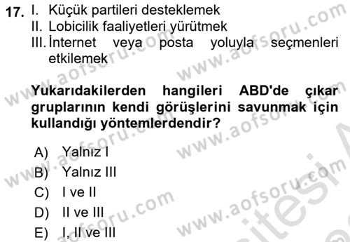 Karşılaştırmalı Siyasal Sistemler Dersi 2021 - 2022 Yılı (Vize) Ara Sınav Soruları 17. Soru