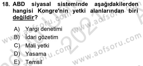 Karşılaştırmalı Siyasal Sistemler Dersi 2021 - 2022 Yılı (Vize) Ara Sınavı 18. Soru