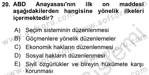 Karşılaştırmalı Siyasal Sistemler Dersi 2021 - 2022 Yılı (Vize) Ara Sınav Soruları 20. Soru