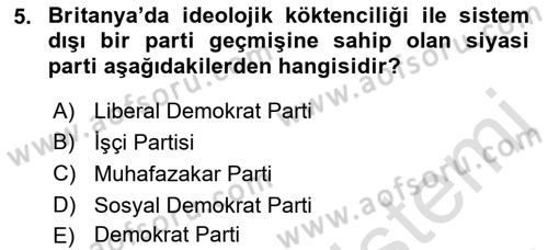 Karşılaştırmalı Siyasal Sistemler Dersi 2021 - 2022 Yılı (Vize) Ara Sınav Soruları 5. Soru