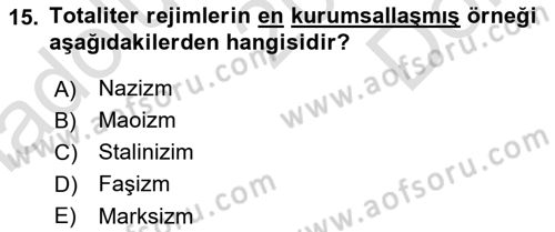 Karşılaştırmalı Siyasal Sistemler Dersi 2021 - 2022 Yılı (Final) Dönem Sonu Sınav Soruları 15. Soru