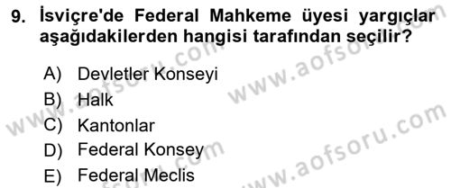 Karşılaştırmalı Siyasal Sistemler Dersi 2021 - 2022 Yılı (Final) Dönem Sonu Sınav Soruları 9. Soru